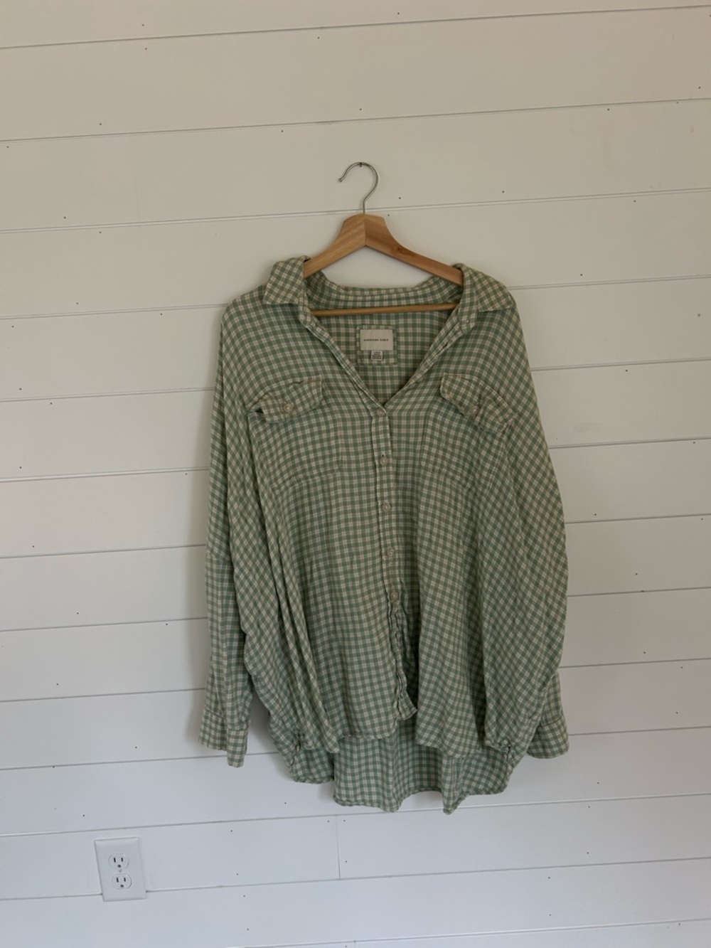 Light Green Plaid Button-Up Shirt, American Eagle